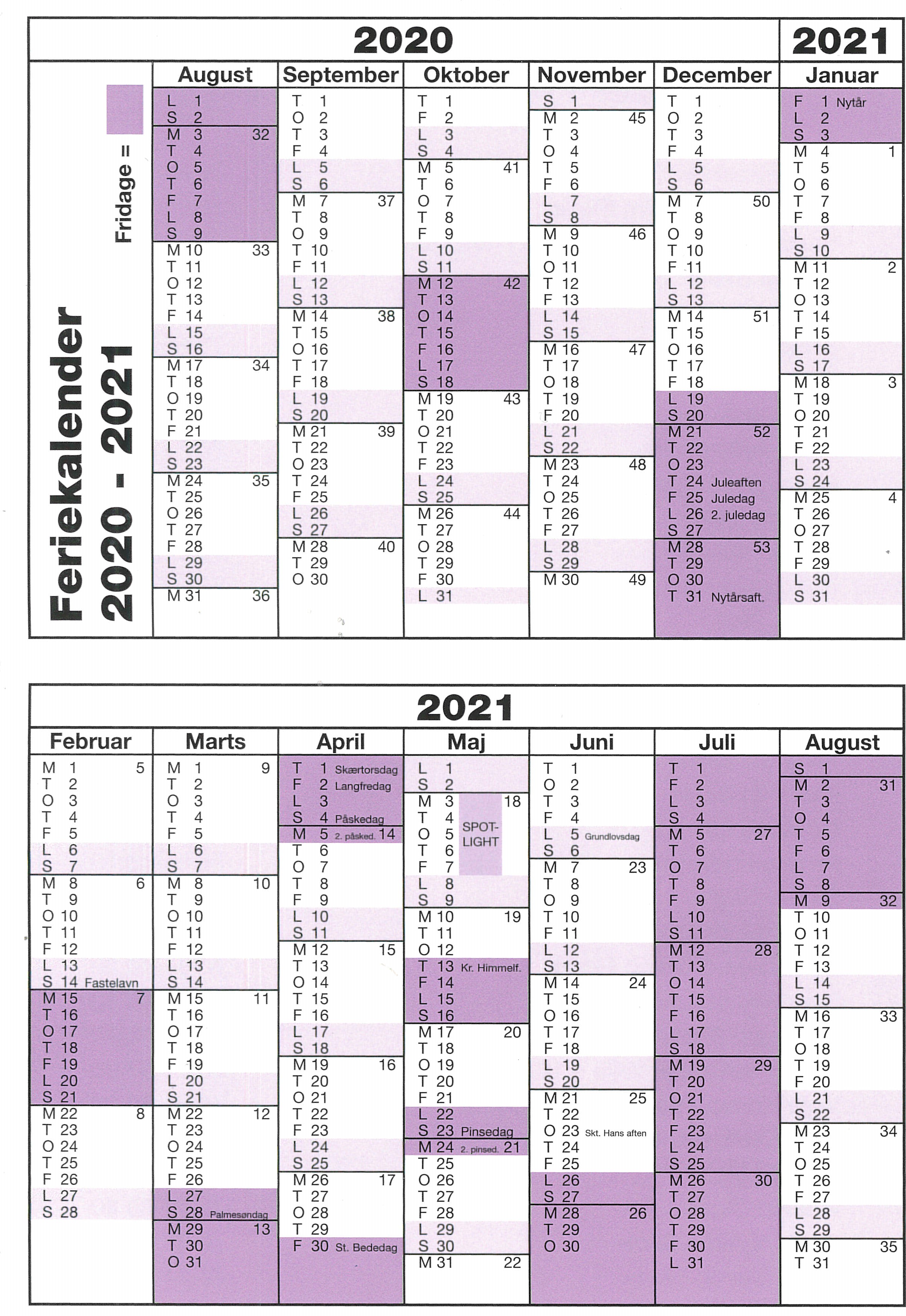 Feriekalender | NOVAskolen